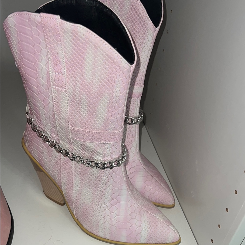 Pink Snake Print Western Boots